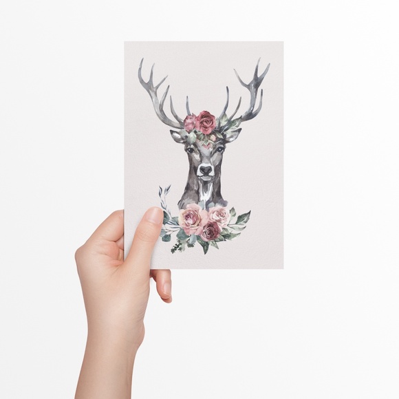 Modern Wall Art Floral Deer Poster Print UNFRAMED - Picture 5 of 11